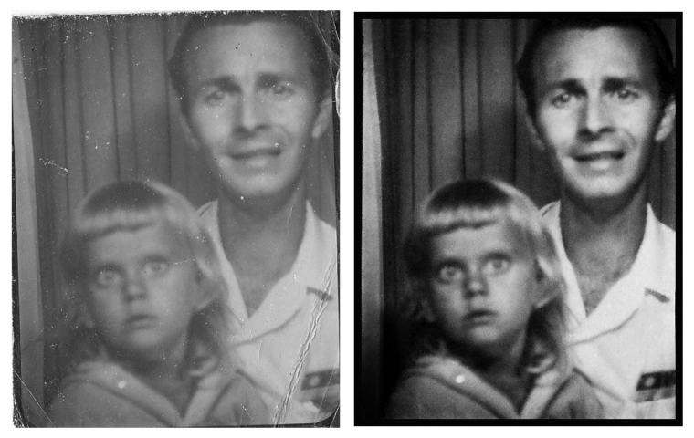My mom and grandfather in a photobooth on the boardwalk in Ocean City, Maryland.